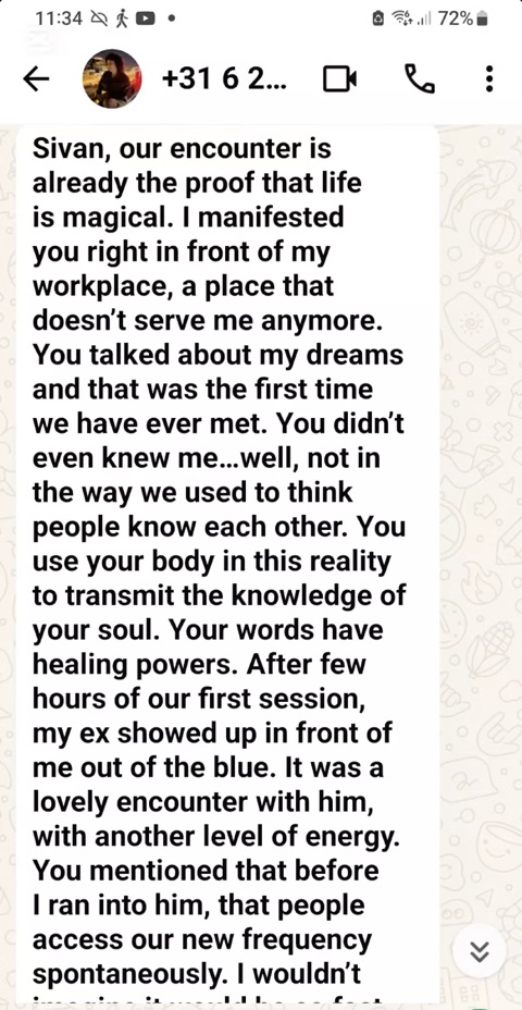 Client message about healing powers and manifesting encounters