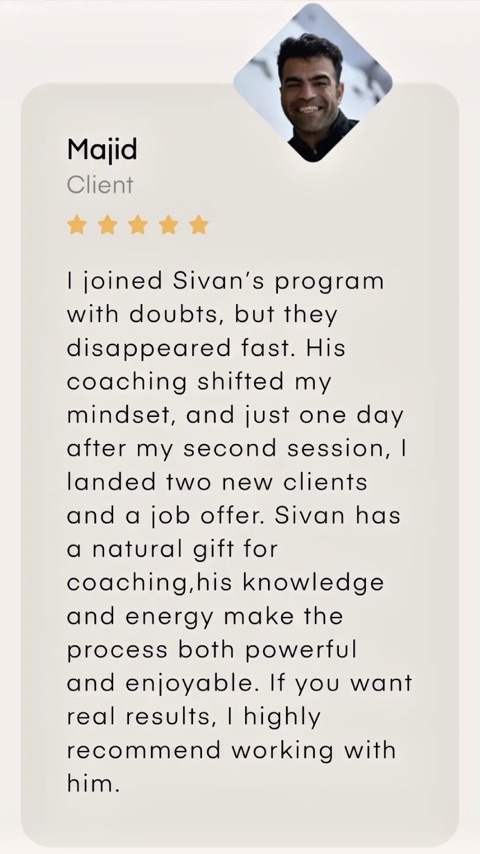Majid's 5-star review: landed 2 new clients and a job offer after second session